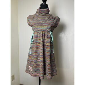 Fresh Karma Women's Lagenlook Crocket Boho Logo Mini Dress Multicolor XS/S